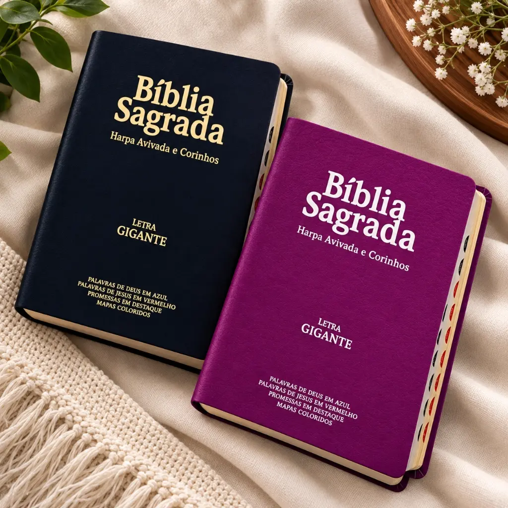 Bíblias com letra gigante detalhe de perto